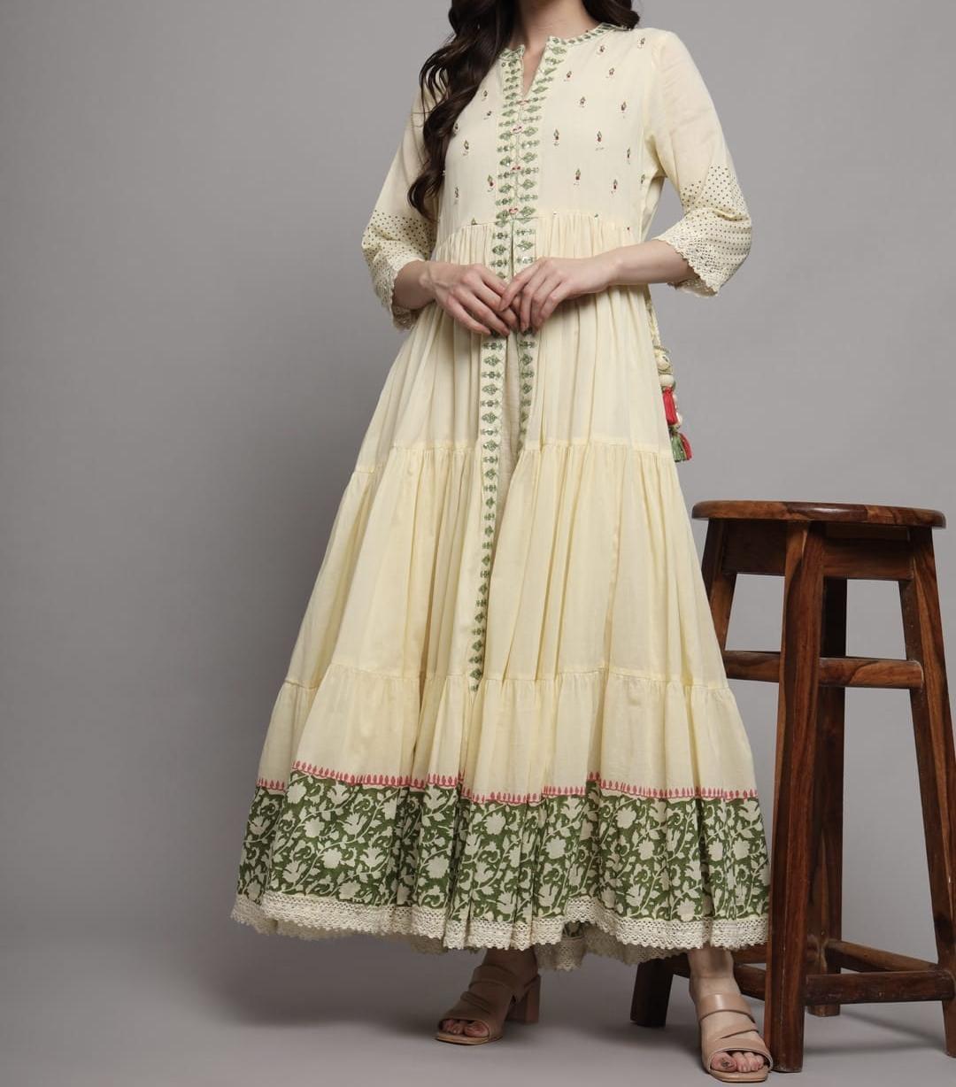 Anarkali White Green 2186