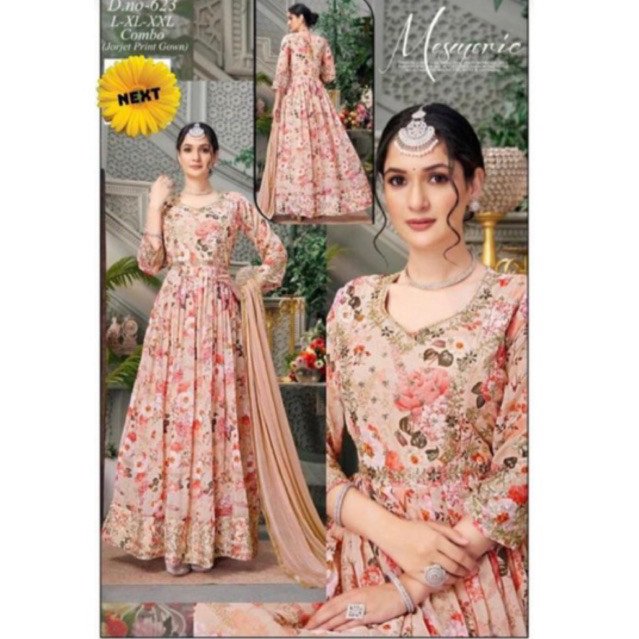 Gaun ori india livi sifon motif bunga