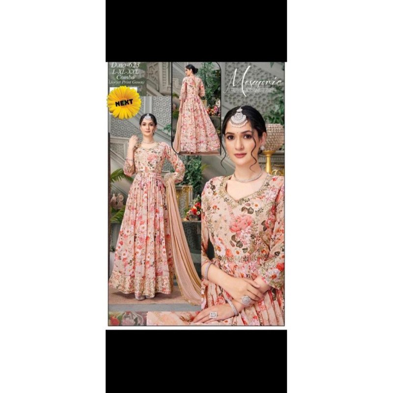 Gaun ori india livi sifon motif bunga - Gambar 2