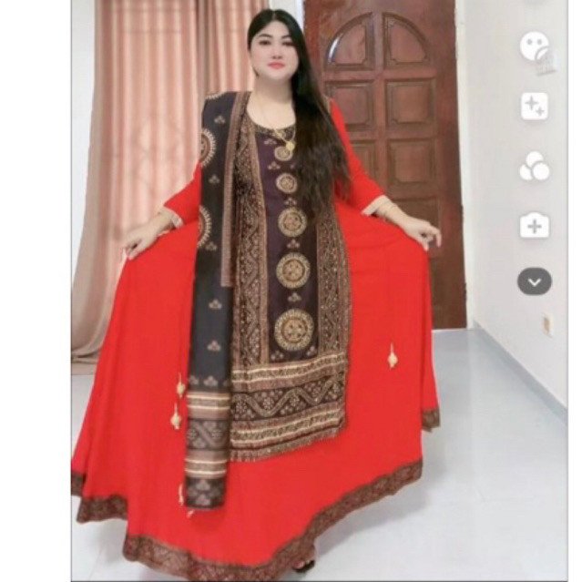 Dress ori india model dua layer merah