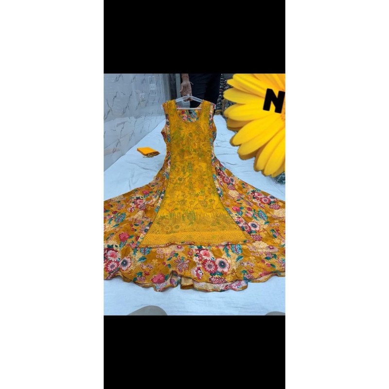 Dress ori india dua layer sifon terbaru lengan panjang - Gambar 2