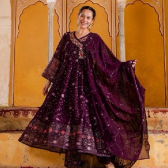 Dress ori india bahan sifon dengan bordiran
