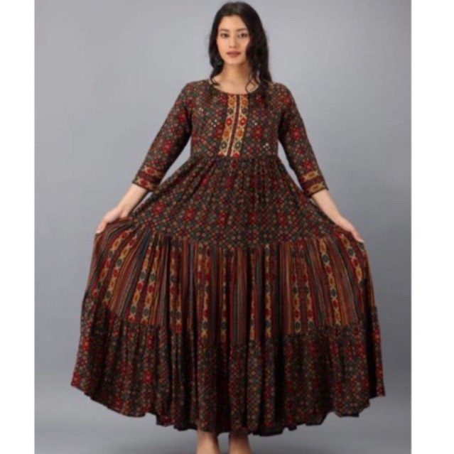 dress ori india rayon halus printing