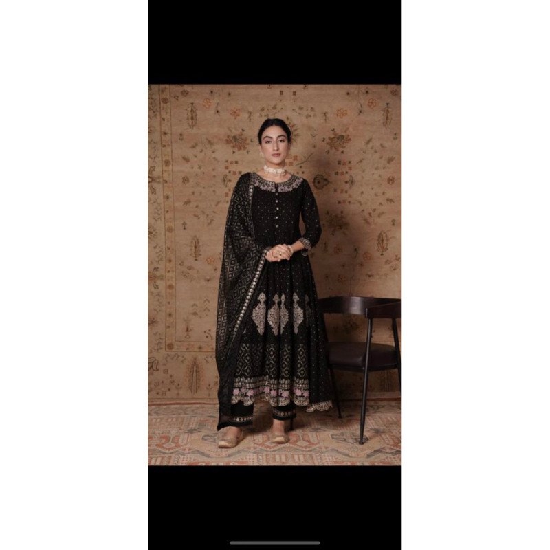 Baju dress ori india hitam bordir - Gambar 5