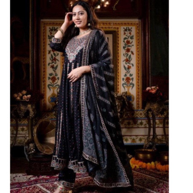 Dress ori india bordiran hitam terbaru