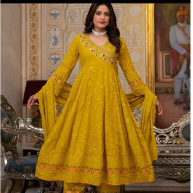Dress ori india bahan sifon bordiran
