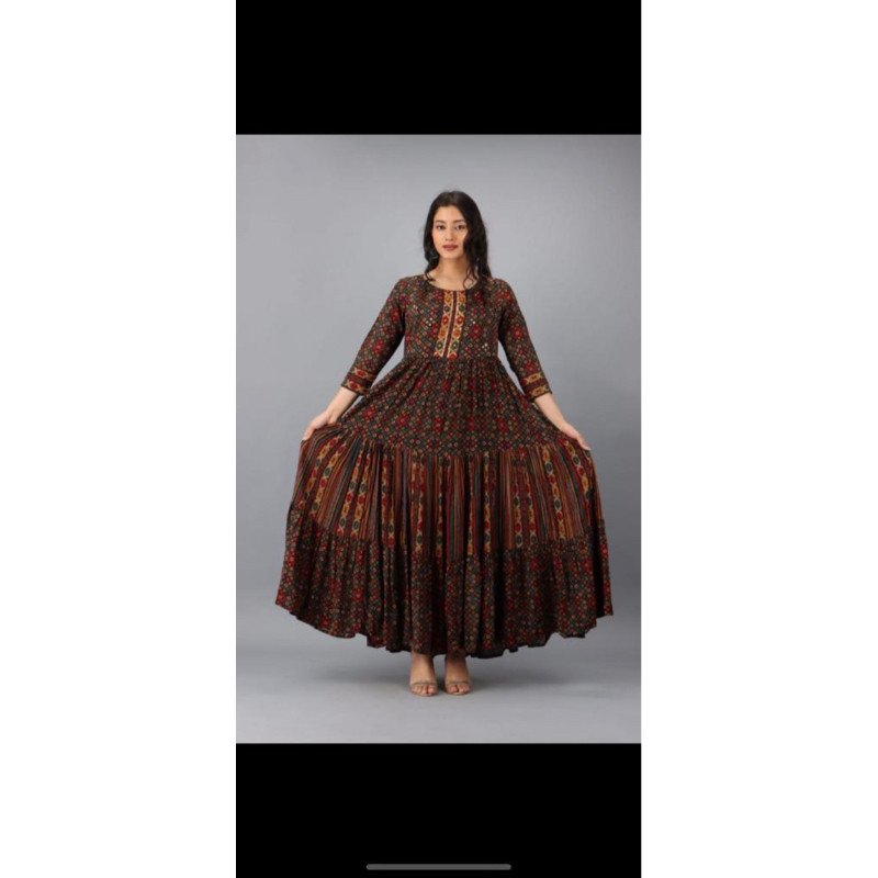 dress ori india rayon halus printing - Gambar 4