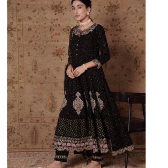 Baju dress ori india hitam bordir - Gambar 2