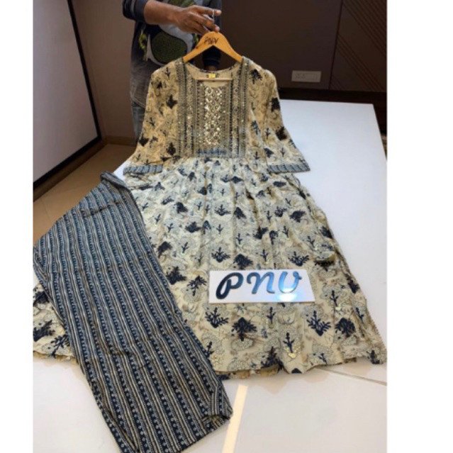 baju setelan kurti rayon halus cream