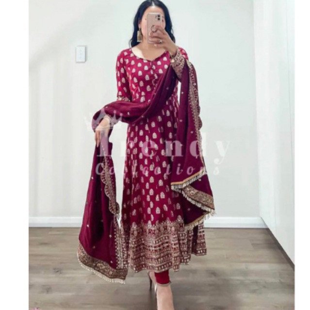 Dress ori india bahan sifon bordiran
