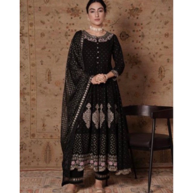 Baju dress ori india hitam bordir