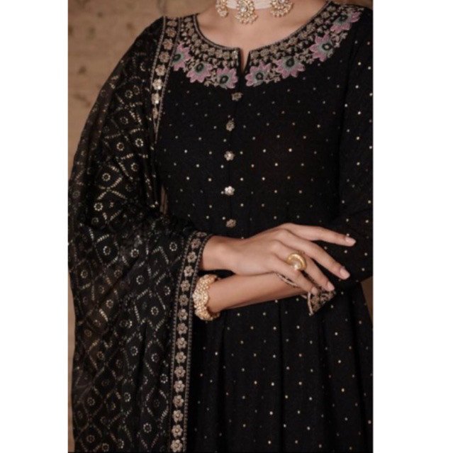 Baju dress ori india hitam bordir - Gambar 3