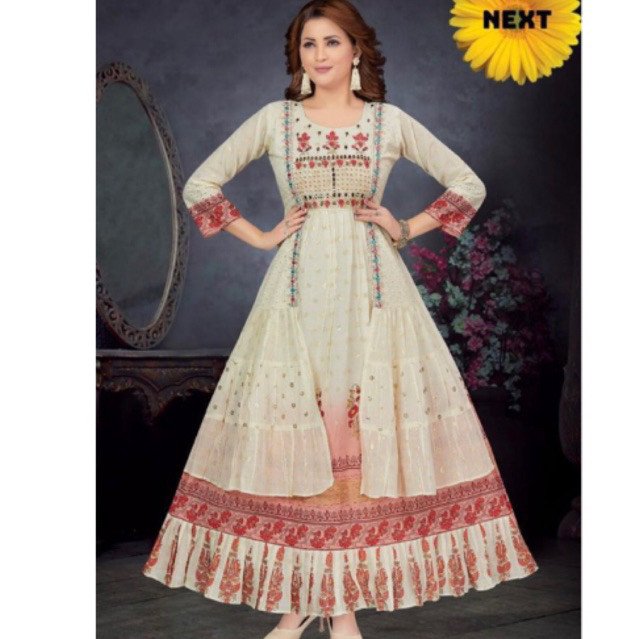 Dress ori india katun payet kaca ori bagian dada