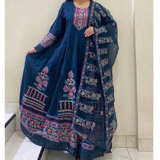 Baju dres ori india katun motif bordiran