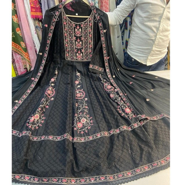 Dress wanita katun india hitam bordiran