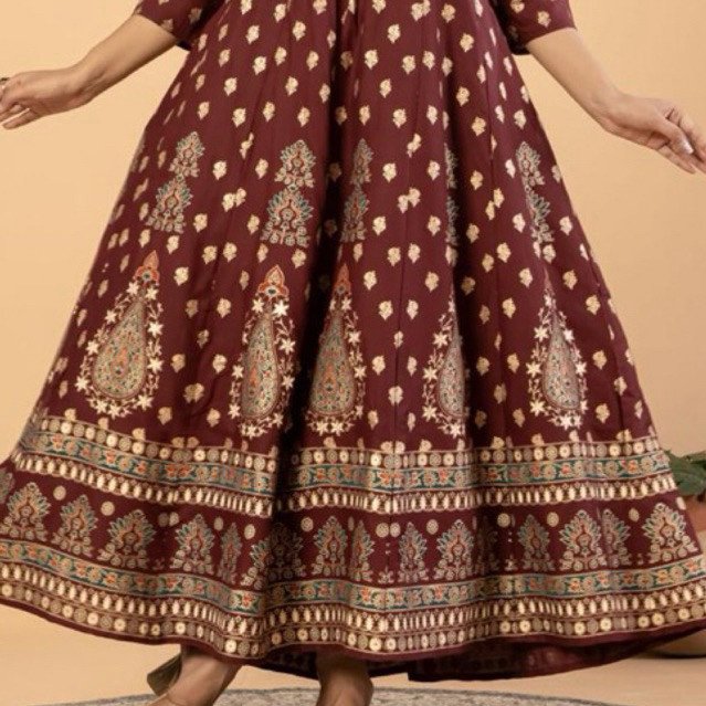 Aaradhya Ethnic Maxi Dress Wanita – Premium Rayon Motif India Elegan Lengan 3/4 - Gambar 3