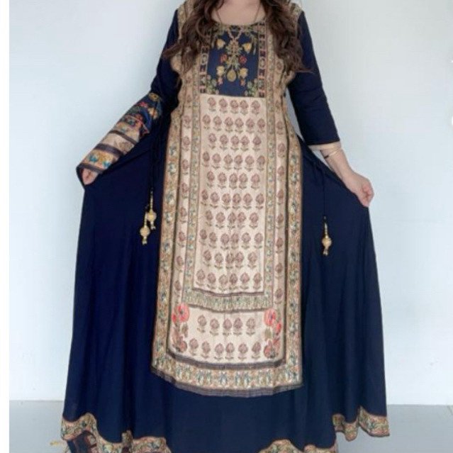 Dress india model dua layer navy