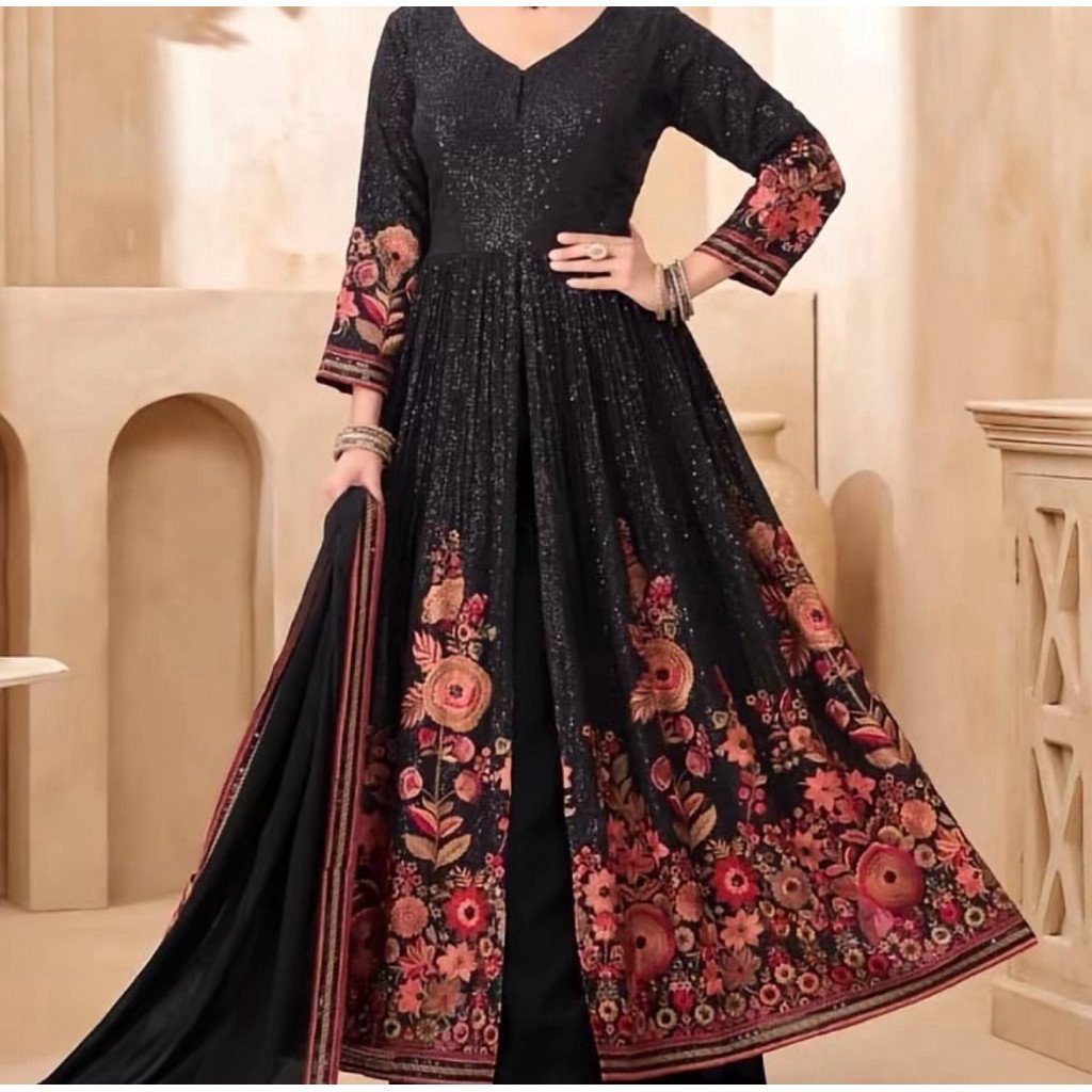 Dress Wanita asli India Hitam