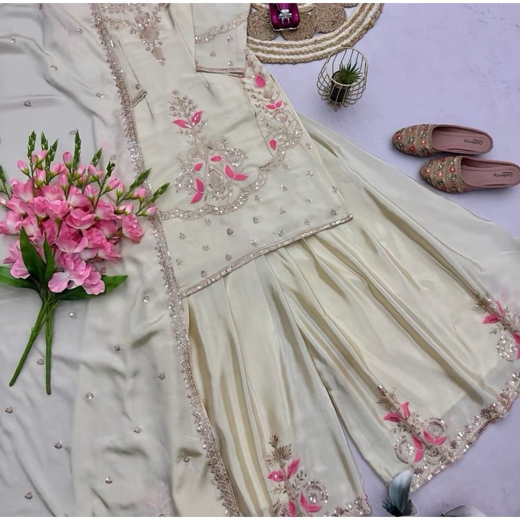 Baju Setelan celana palazzo India Bunga pink