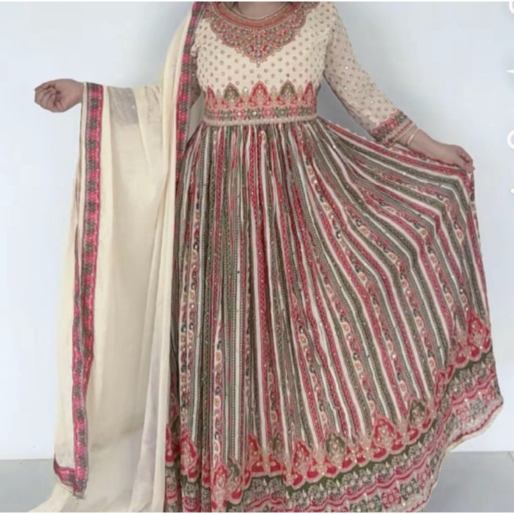 Dress Wanita asli India warna kalem